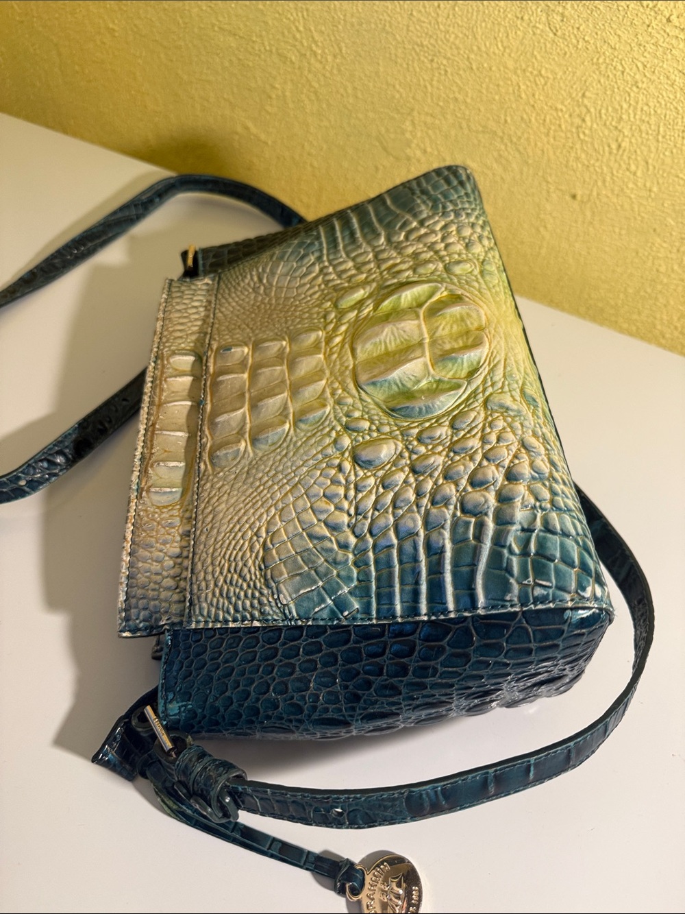 Brahmin Teal Green Croc-Embossed Crossbody Bag - Picture 4 of 16